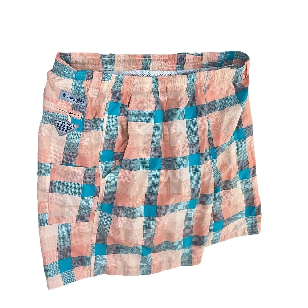 Columbia PFG‎ Super Backcast Mens Large Plaid Swim Board Shorts Mesh Lined 1862
